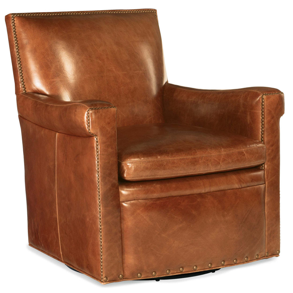 Jilian Leather Swivel Club Chair, Huntington Morrison-Furniture - Chairs-High Fashion Home