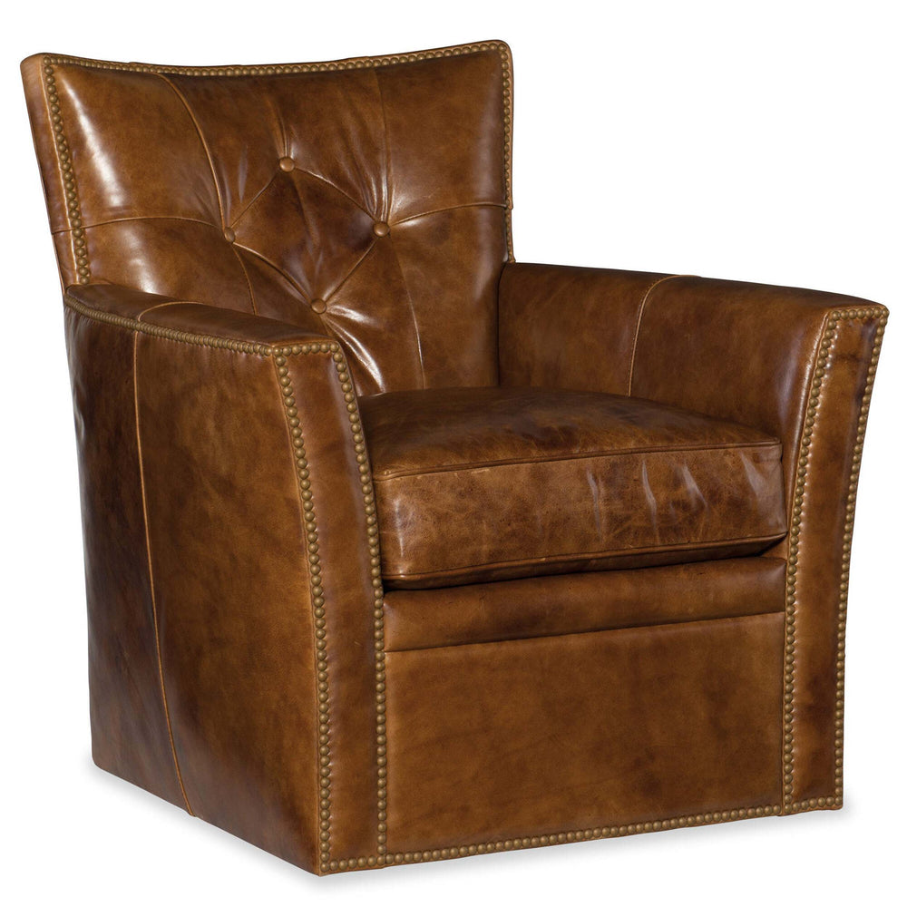 Conner Leather Swivel Club Chair, Heavy Metal Gamma-Furniture - Chairs-High Fashion Home