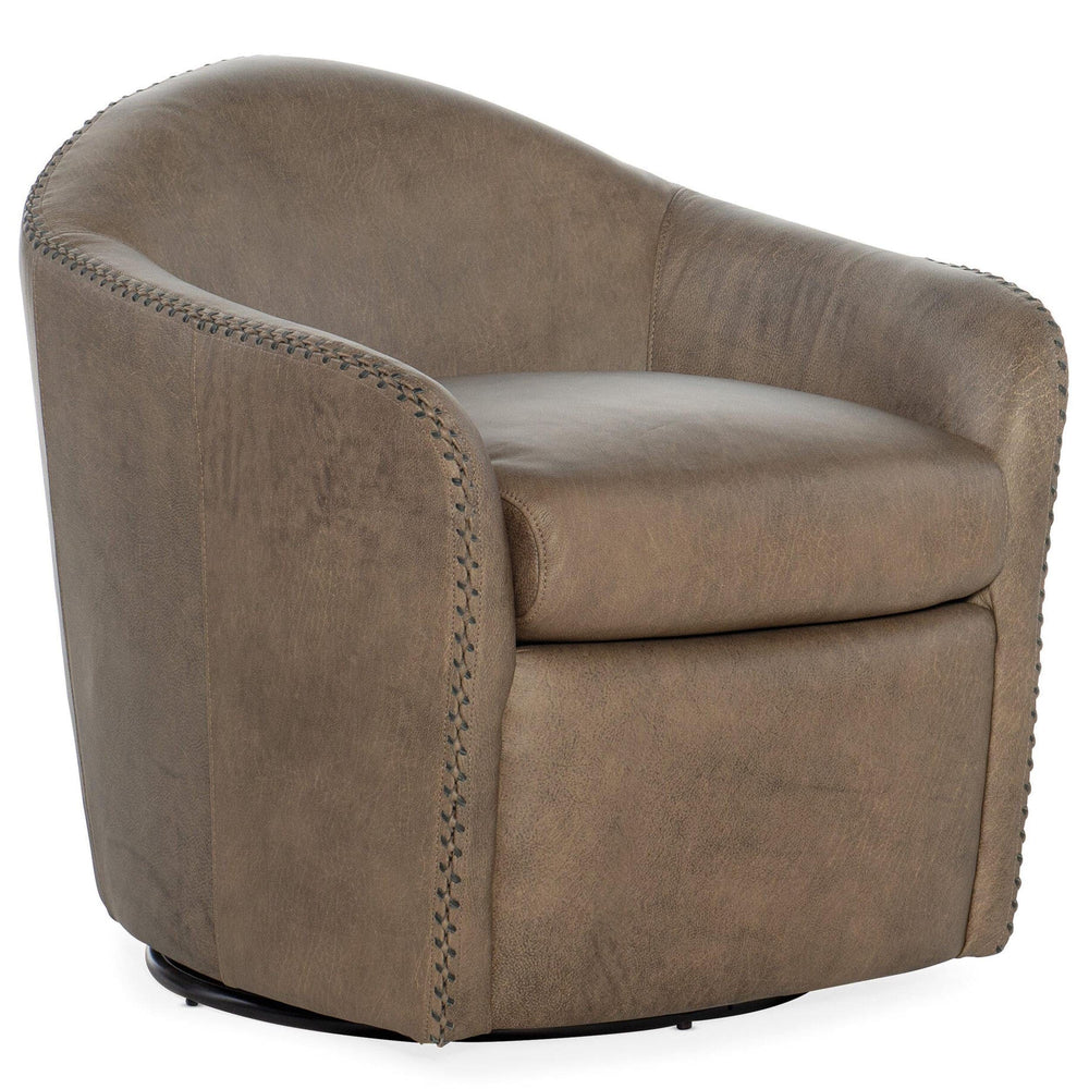 Roper Leather Swivel Club Chair, Big Top Dark Taupe-Furniture - Chairs-High Fashion Home