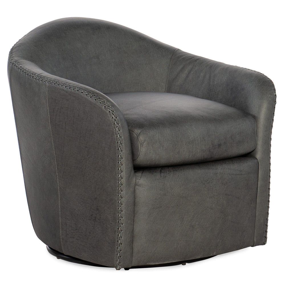 Roper Leather Swivel Club Chair, Big Top Blue Steel-Furniture - Chairs-High Fashion Home