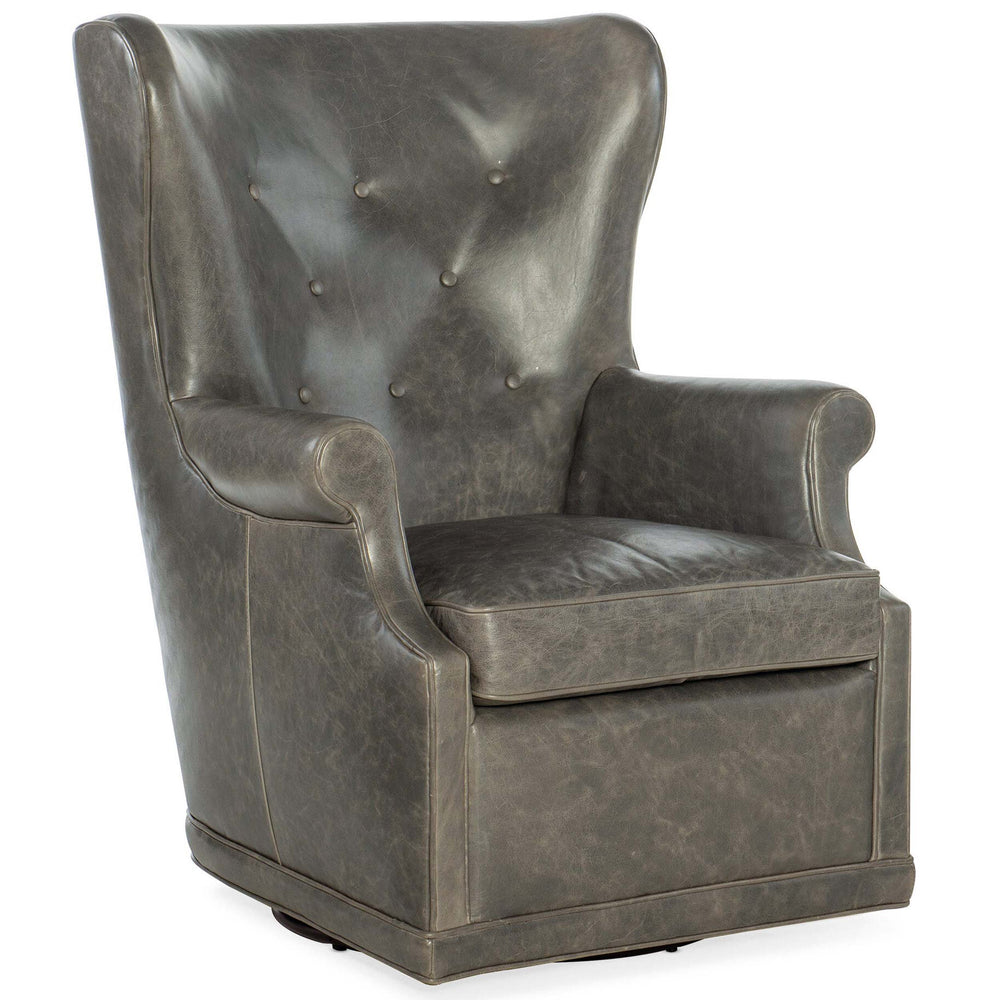 Mai Wing Leather Swivel Chair by Hooker