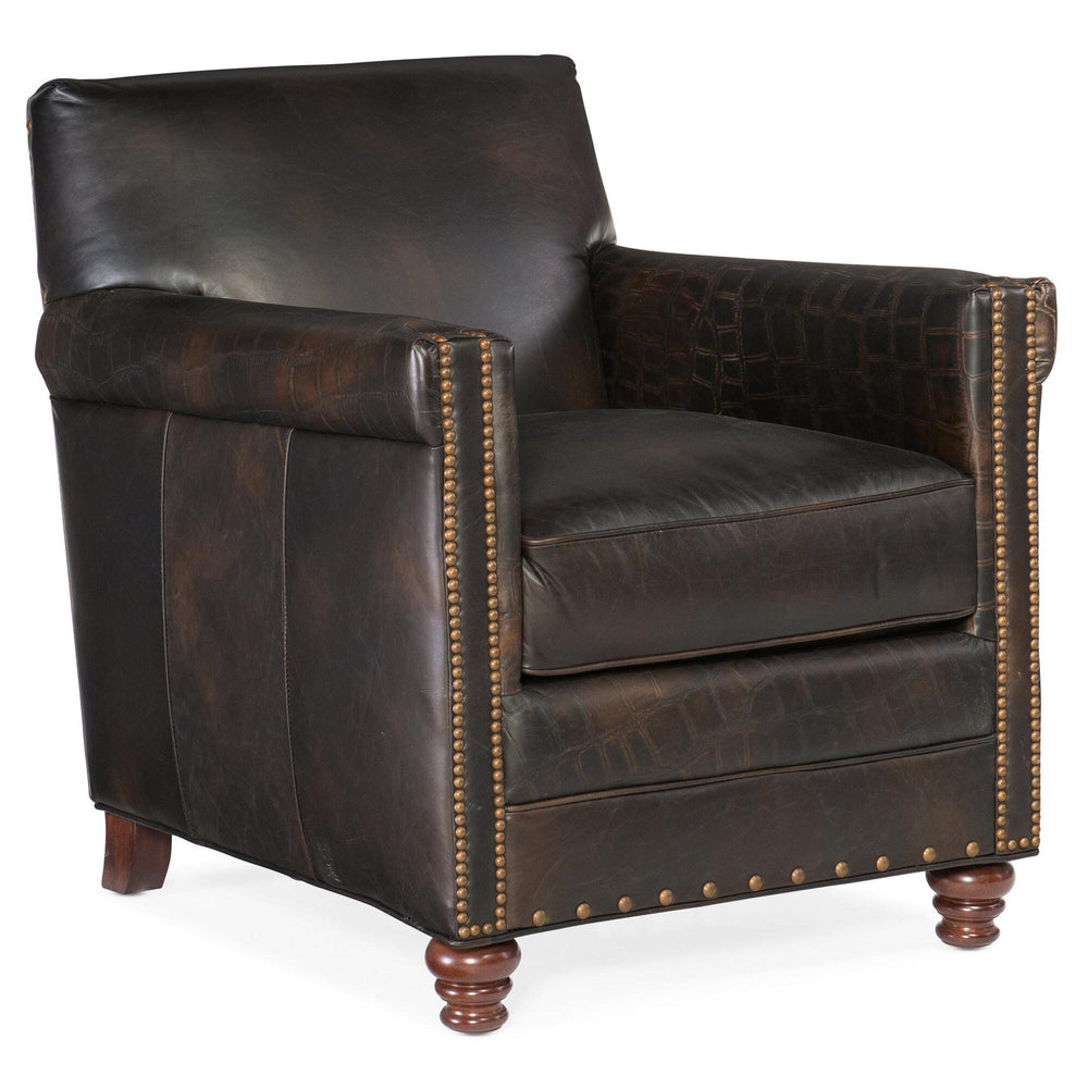 Potter Leather Club Chair, Old Saddle Fudge/Fudge Crocodile-Furniture - Chairs-High Fashion Home