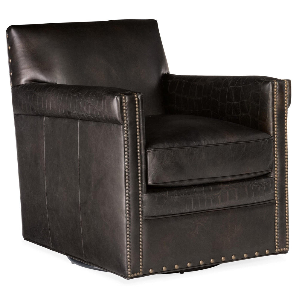 Potter Leather Swivel Club Chair, Old Saddle Fudge/Fudge Crocodile-Furniture - Chairs-High Fashion Home