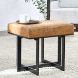 Calvin Leather Stool, Chestnut Brown-Furniture - Chairs-High Fashion Home