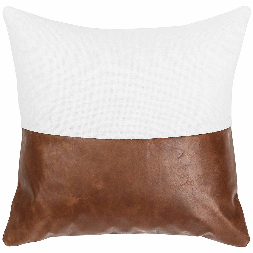 Canyon Leather Pillow, Ivory/Kona Brown