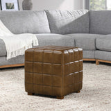 Carlo Leather Square Ottoman, Antique Brown-Furniture - Chairs-High Fashion Home