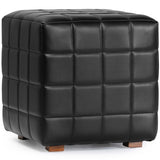 Carlo Leather Square Ottoman, Jet Black-Furniture - Chairs-High Fashion Home