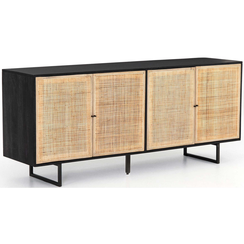 Carmel 4 Door Sideboard, Black Wash/Cane Natural