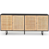 Carmel 4 Door Sideboard, Black Wash/Cane Natural