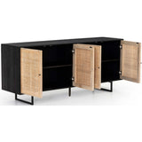 Carmel 4 Door Sideboard, Black Wash/Cane Natural