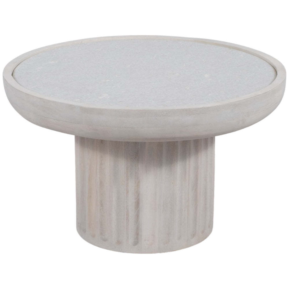 Carved Wood Base Coffee Table, White Wash-Furniture - Accent Tables-High Fashion Home