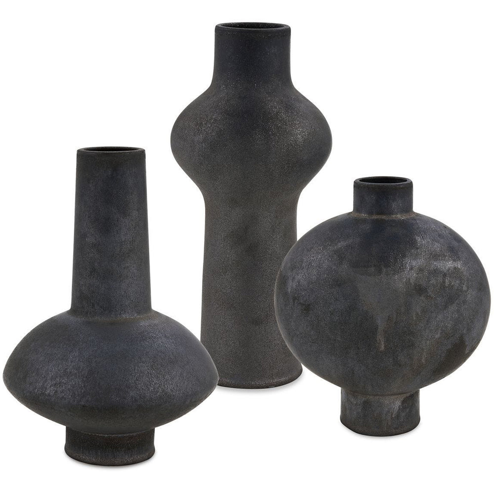 Charcoal Bloom Vases, Black, Set of 3-Accessories-High Fashion Home