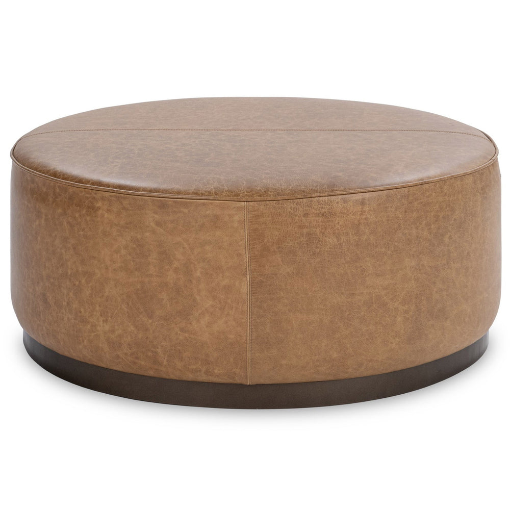 Clair 40" Round Leather Ottoman, Chestnut-Furniture - Chairs-High Fashion Home