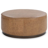 Clair 40" Round Leather Ottoman, Chestnut-Furniture - Chairs-High Fashion Home