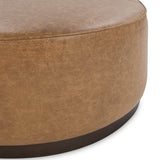 Clair 40" Round Leather Ottoman, Chestnut-Furniture - Chairs-High Fashion Home