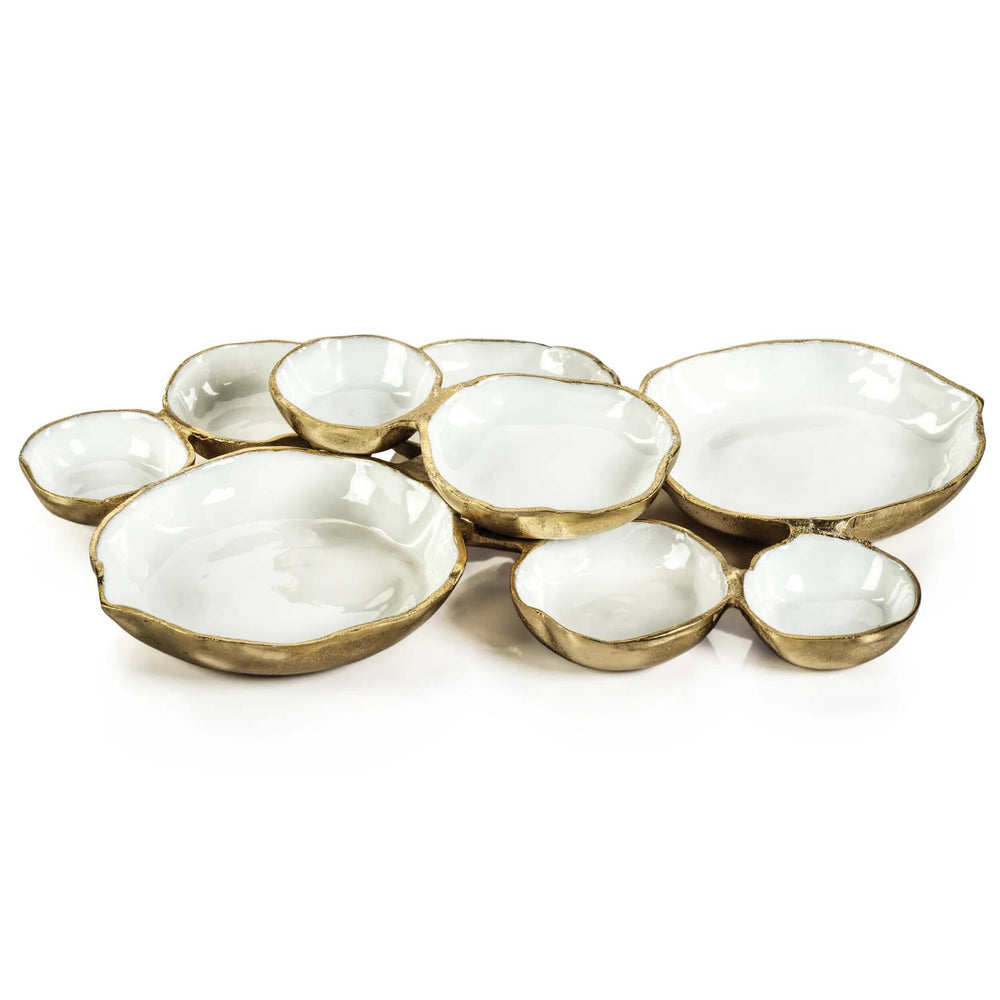 Cluster of 9 Serving Bowls, Gold/White-Accessories-High Fashion Home