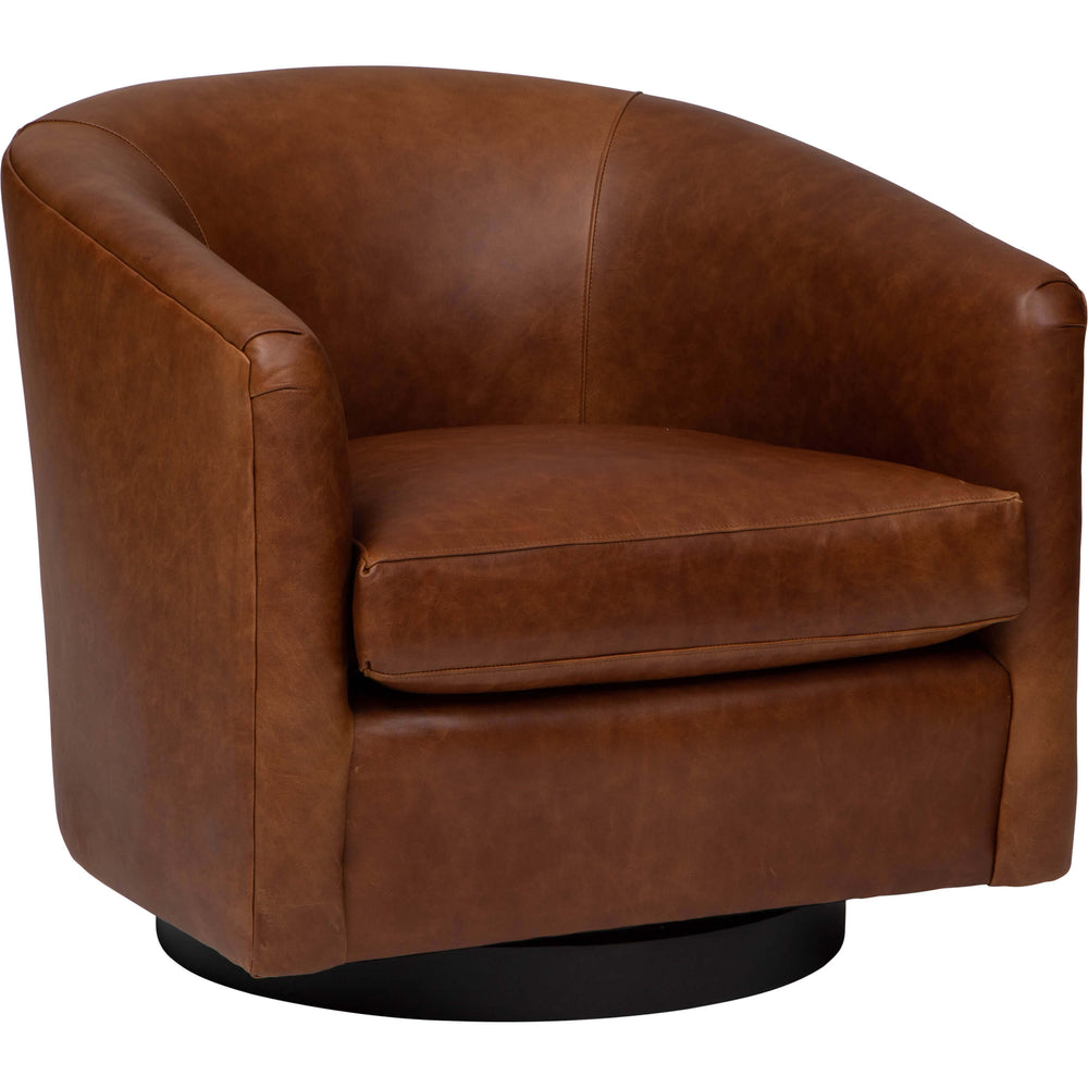 Coltrane Leather Swivel Chair, Laguna Cognac-Furniture - Chairs-High Fashion Home