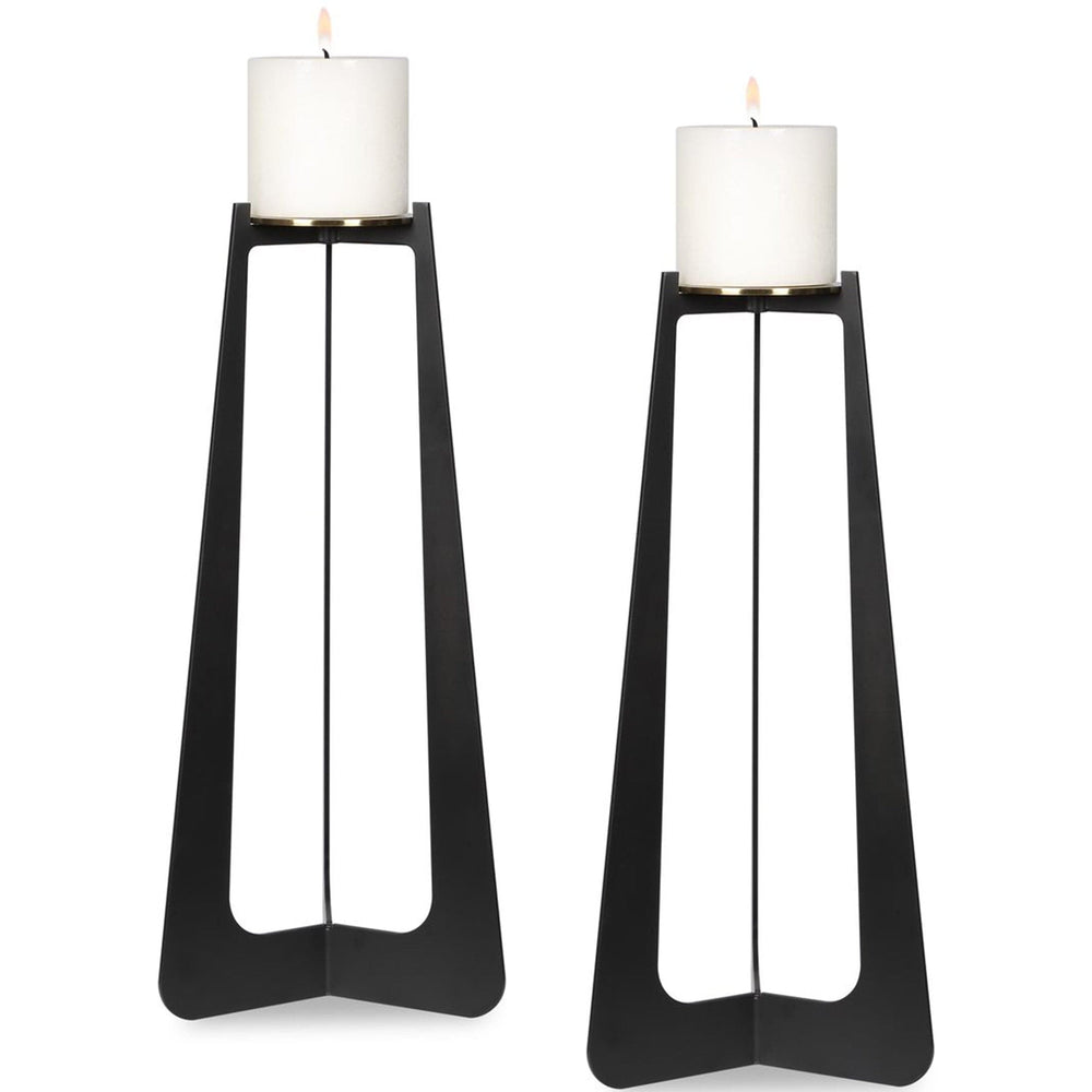 Columnar Candleholders, Set of 2, Black-Accessories-High Fashion Home