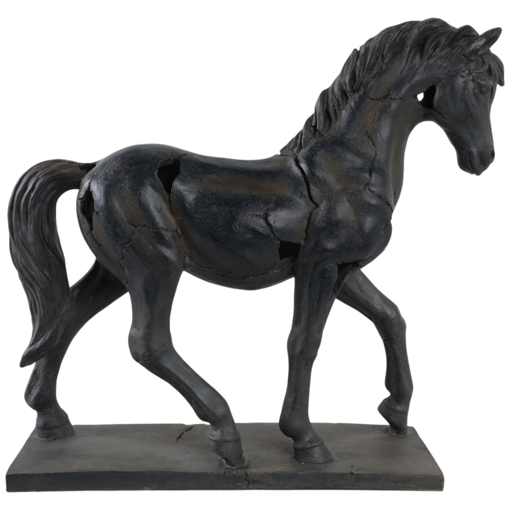 Cracked Horse Sculpture, Black-Accessories-High Fashion Home