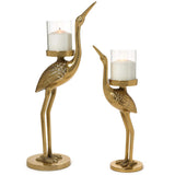 Crane Candle Holder, Gold, Set of 2-Accessories-High Fashion Home