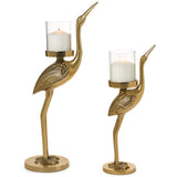 Crane Candle Holder, Gold, Set of 2-Accessories-High Fashion Home
