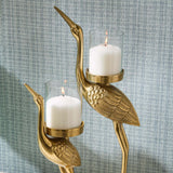 Crane Candle Holder, Gold, Set of 2-Accessories-High Fashion Home