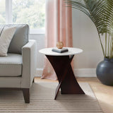 Criss-Cross Marble Top Accent Table, White