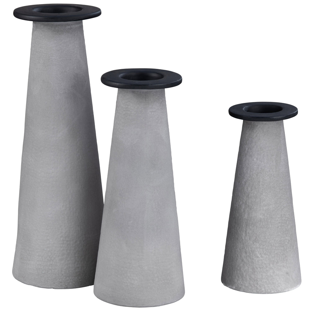 Crosby Column Vases/Candleholders, Grey, Set of 3-Accessories-High Fashion Home