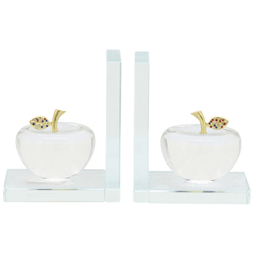 Crystal Apple Bookends, Clear-Accessories-High Fashion Home