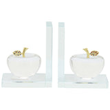 Crystal Apple Bookends, Clear-Accessories-High Fashion Home