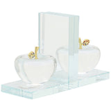 Crystal Apple Bookends, Clear-Accessories-High Fashion Home