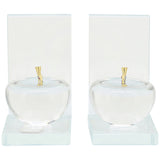 Crystal Apple Bookends, Clear-Accessories-High Fashion Home