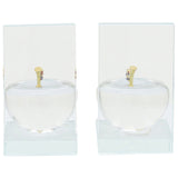 Crystal Apple Bookends, Clear-Accessories-High Fashion Home