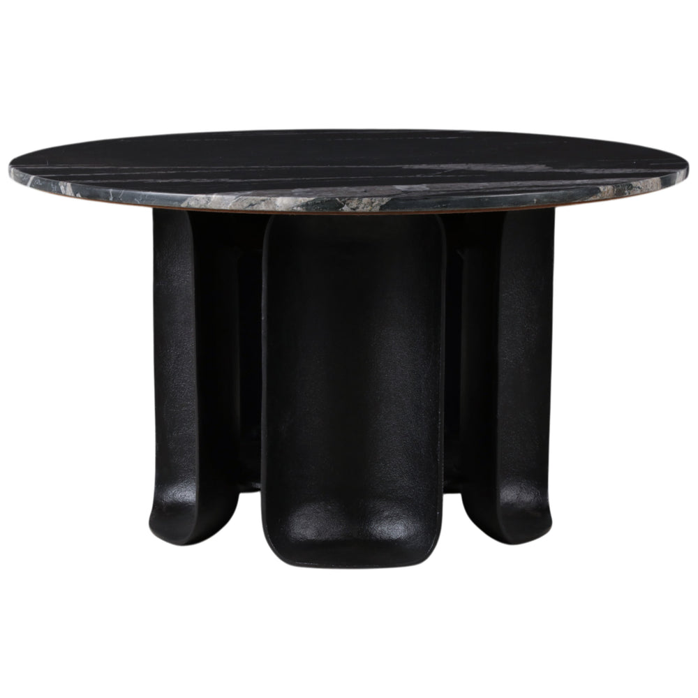 Curved Base Marble Top Coffee Table, Black-Furniture - Accent Tables-High Fashion Home