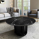 Curved Base Marble Top Coffee Table, Black-Furniture - Accent Tables-High Fashion Home
