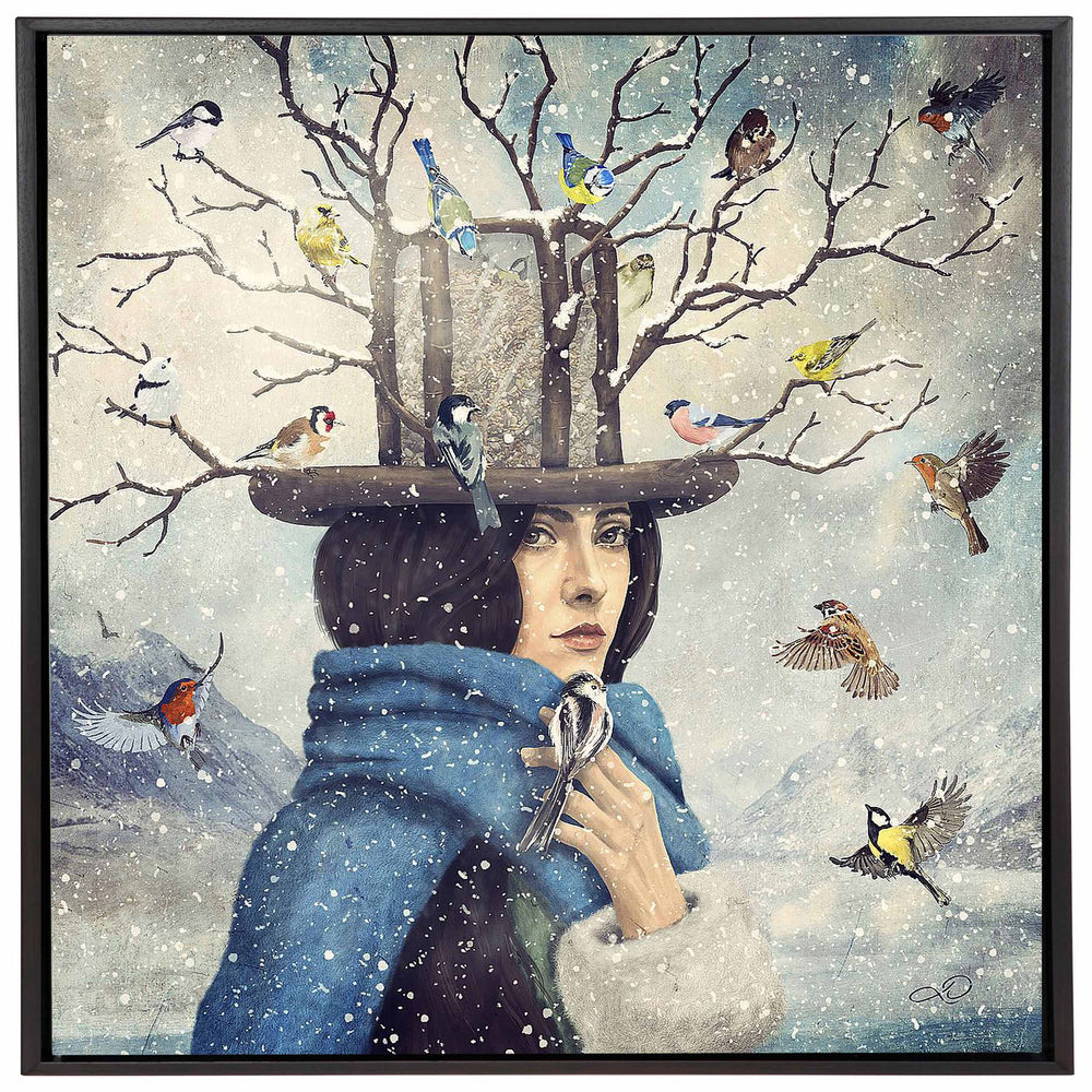 The Lady With The Bird Feeder Hat Framed