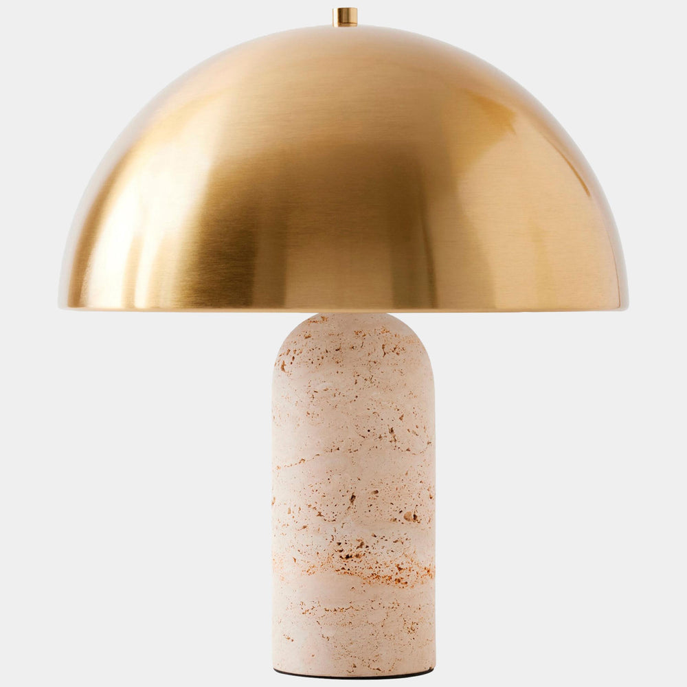 Carly Dome Table Lamp, Travertine/Brass