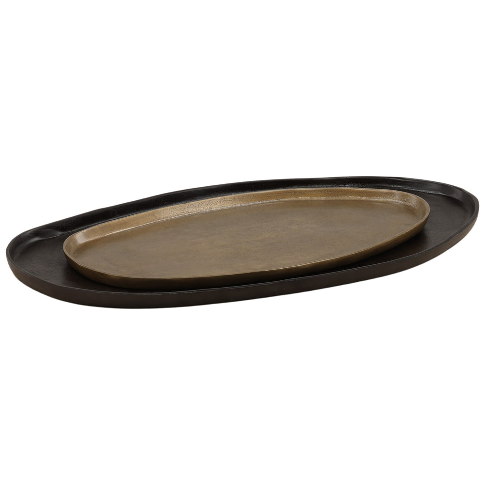 Roshan Tray, Black/Antique Brass, Set of 2