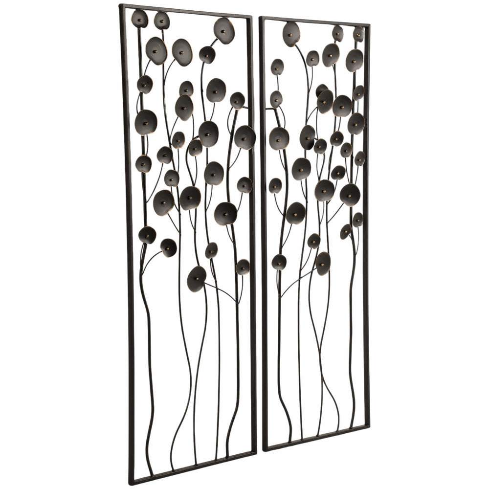 Dainty Flower Wall Decor, Black/Gold, Set of 2
