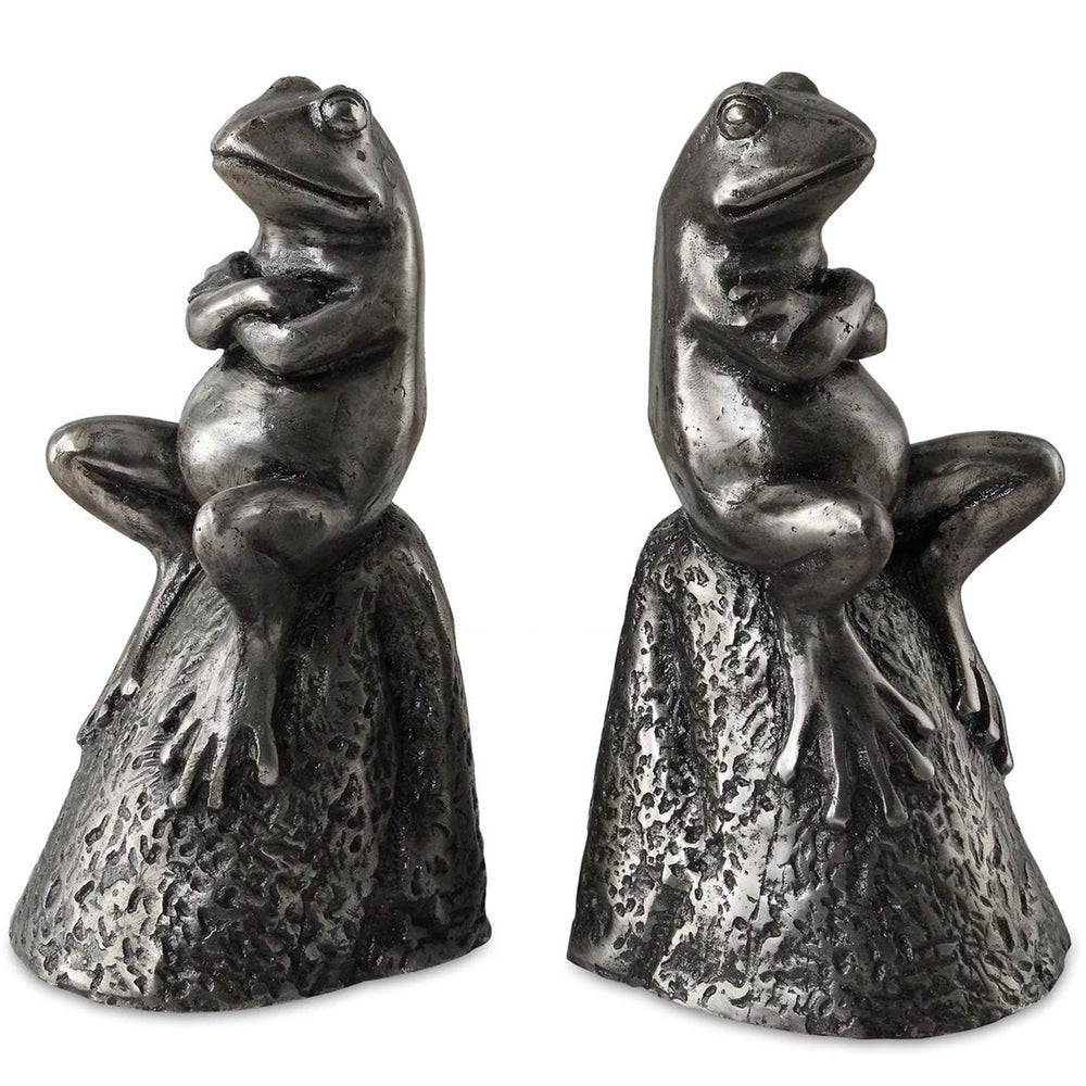 Daydreaming Frogs Bookends, Set of 2, Silver-Accessories-High Fashion Home