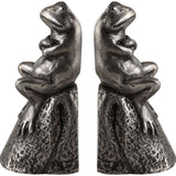 Daydreaming Frogs Bookends, Set of 2, Silver-Accessories-High Fashion Home