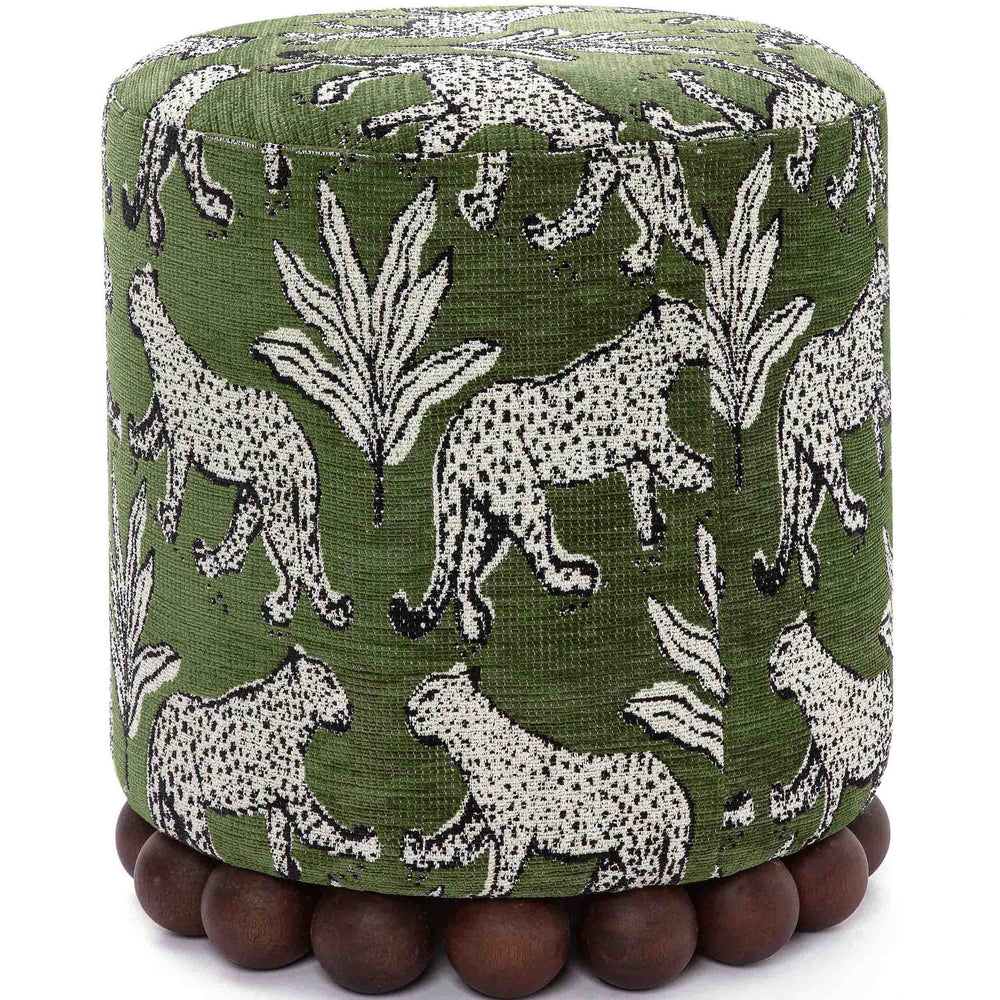 Dex Leopard Ottoman, Olive Green-Furniture - Benches-High Fashion Home