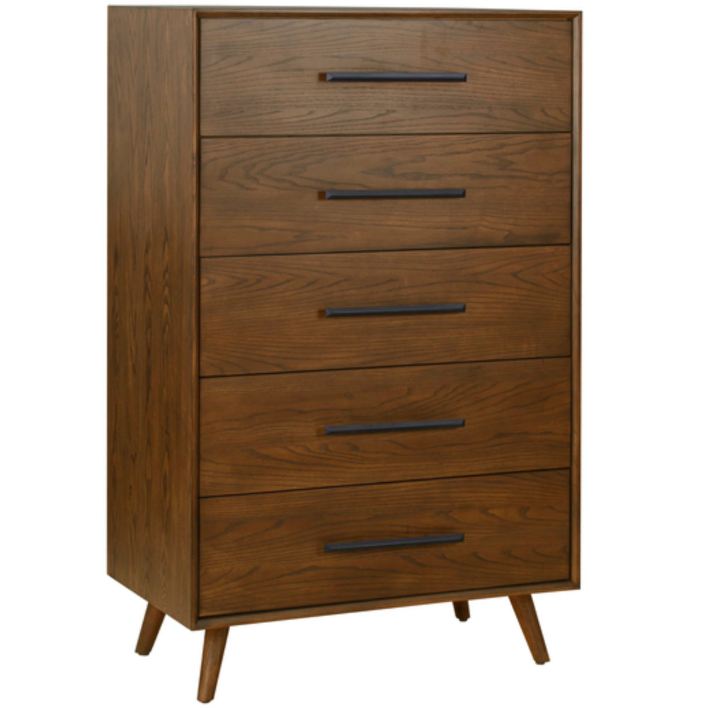 Emery 5 Drawer Chest, Walnut-Furniture - Storage-High Fashion Home