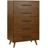 Emery 5 Drawer Chest, Walnut-Furniture - Storage-High Fashion Home