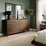 Emery 6 Drawer Dresser, Walnut-Furniture - Storage-High Fashion Home