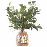 Eucalyptus and Silver Dollar Spray in Jute Wrapped Glass Vase, Natural-Accessories-High Fashion Home
