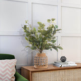 Eucalyptus and Silver Dollar Spray in Jute Wrapped Glass Vase, Natural-Accessories-High Fashion Home