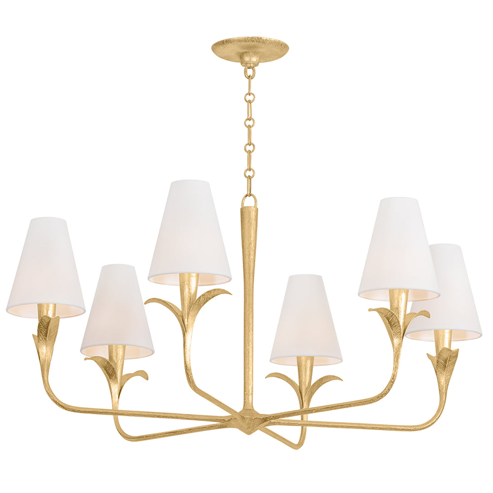 Quill 6 Light Chandelier, Gilded Ivory