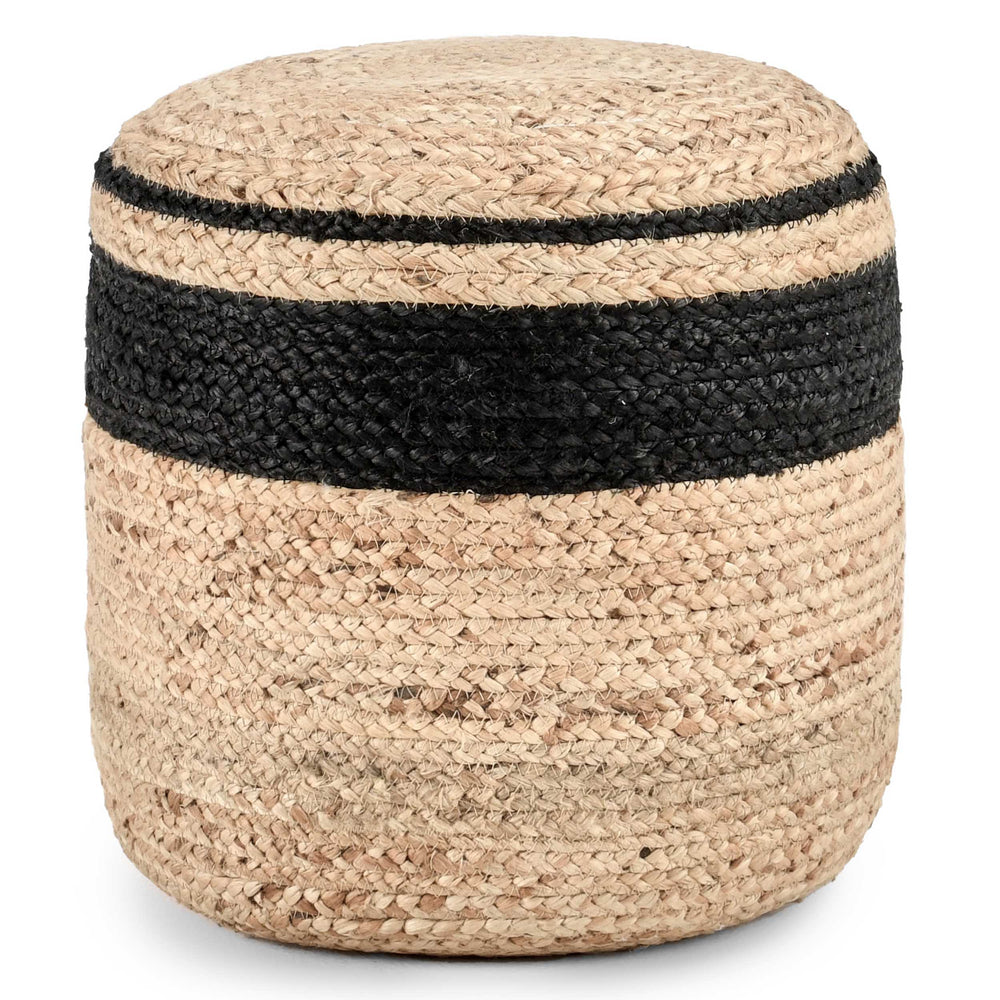 Faro Jute Pouf, Natural/Black-Furniture - Chairs-High Fashion Home