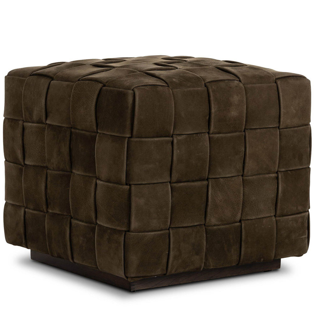 Flores Leather Ottoman, Nubuck Olive by Four Hands
